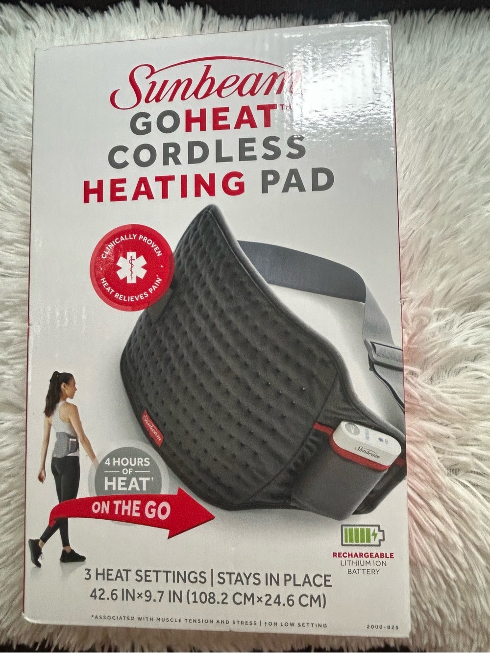 NWT- Sunbeam GoHeat Cordless Rechargeable Heating Pad - 3 Heat Settings